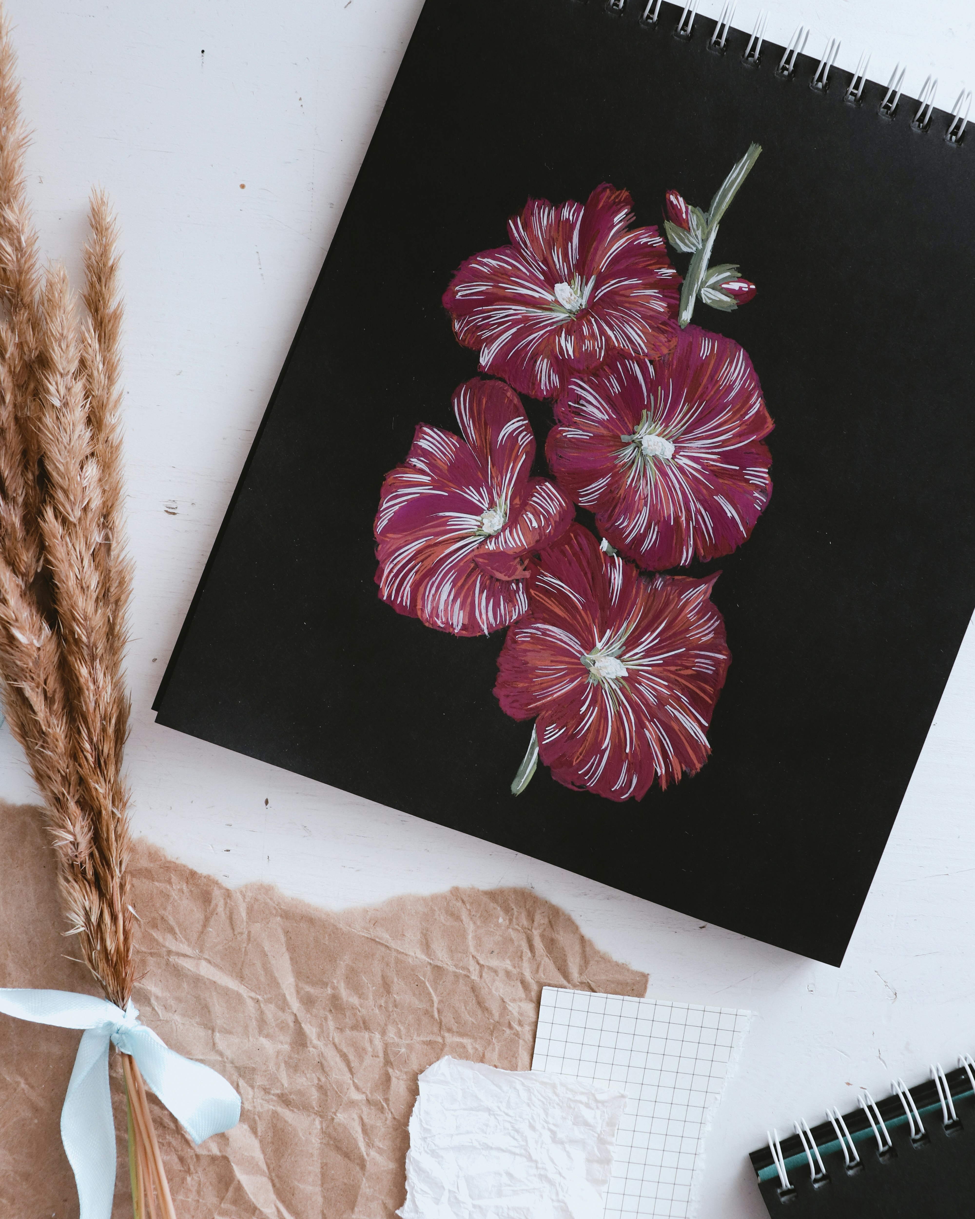 red and white flower painting